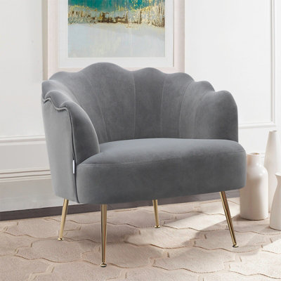 Grey Frosted Velvet Effect Accent Chair Tub Chair with Gold Legs