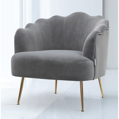 Grey Frosted Velvet Effect Accent Chair Tub Chair with Gold Legs