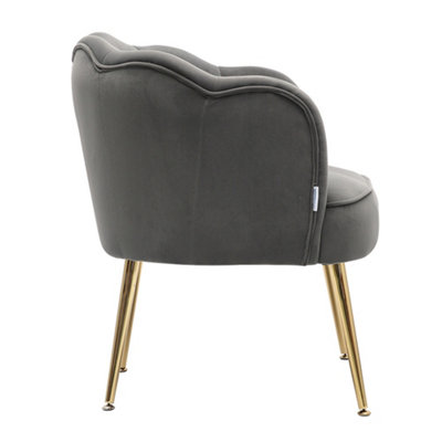 Grey Frosted Velvet Effect Tub Chair Occasional Armchair with Metal Legs