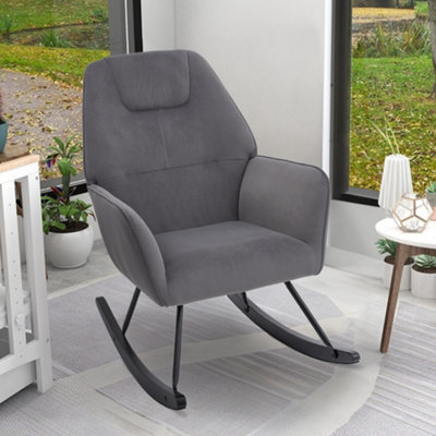 Grey Frosted Velvet Padded Rocking Chair for Nursery Rocker Relaxing Chair Lounge Chair