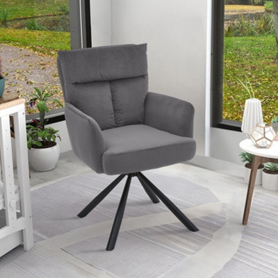 Grey Frosted Velvet Upholstered Swivel Chair Armchair with Metal Legs DIY at B Q