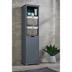Grey Fully Assembled Style Bathroom Tallboy Storage Cabinet with Willow Baskets