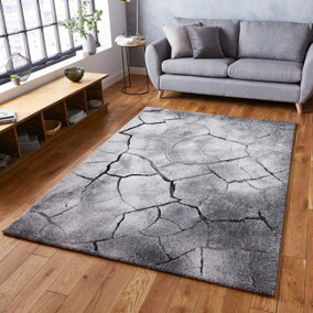 Grey Funky Modern Abstract Easy To Clean Rug For Dining Room-120cm X 170cm