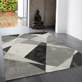 Grey Funky Modern Abstract Geometric Dining Room Bedroom & Living Room Rug-120cm X 170cm
