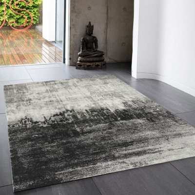 Grey Funky Modern Easy to Clean Abstract Rug For Dining Room-200cm X 290cm