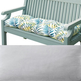 Grey Garden Bench Cushion - Comfortable Outdoor Summer Seat Pad with Polyester Filling & Cotton Cover - H7 x W110 x D46cm