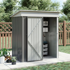 Grey Garden  Pent Metal Furniture Storage Shed Tool Shed with Lockable Door for Firewood, Garbage Can, Tool 5 x 3 ft
