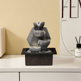 Grey Garden Resin Fountain Water Feature LED Light with Circulation Pump