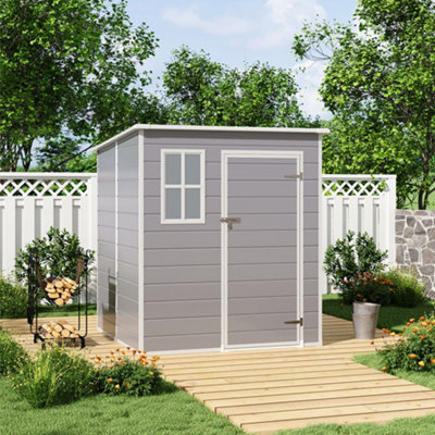 Grey Garden Shed Durable PP Storage Shed with Pent Roof, Window, and ...
