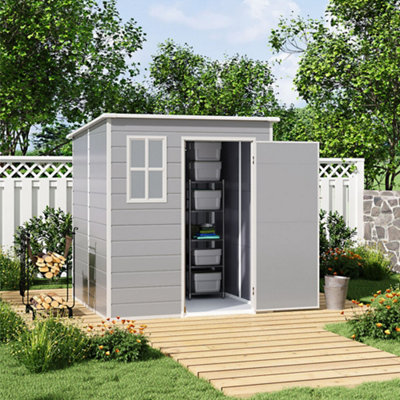 Grey Garden Shed Durable PP Storage Shed with Pent Roof, Window, and ...