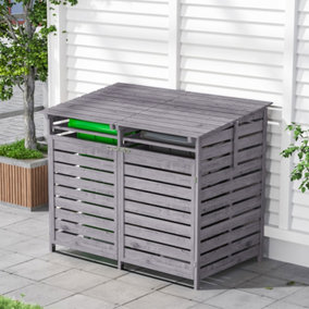 Grey Garden Spruce Wood Garbage Can Storage Shed with Anti Corrosion Paint