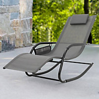 Grey Garden Sun Lounger Patio Rocking Chair with Pillow