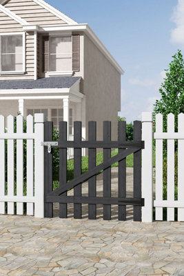 Grey Garden Wood Fence Gate, 90x90cm, with 2 T Shaped Hinges and 1 Latch Lock