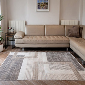 Grey Geometric Abstract Modern,Natural Fibers Wool Rug For Bedroom & Living Room-160cm X 230cm