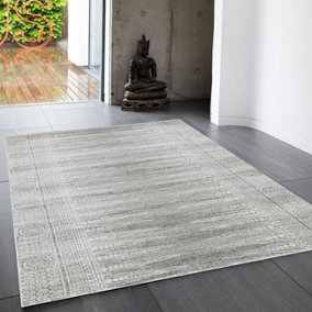Grey Geometric Modern Easy to clean Rug for Dining Room-160cm X 230cm