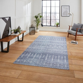 Grey Geometric Modern Rug Easy to clean Living Room and Bedroom-120cm X 170cm