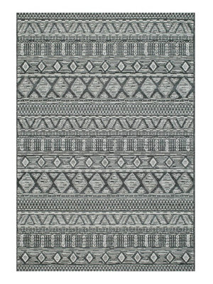 Grey Geometric Outdoor Rug, Geometric StainResistant Rug For Patio