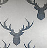Grey Geometric Stag head Wallpaper
