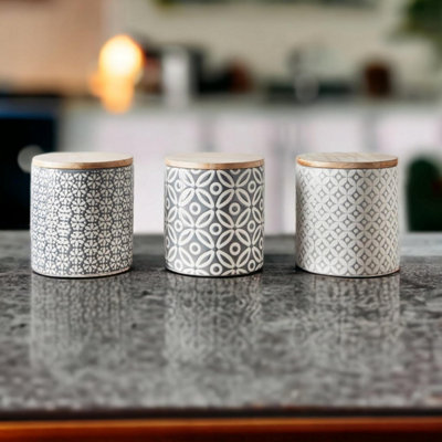 Grey Geometric Style Tea Coffee & Sugar Jars