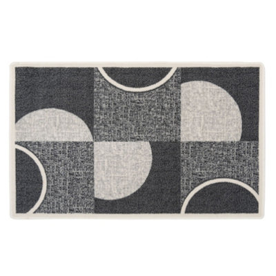 Grey Geometric Wabi Sabi Non Slip Washable Kitchen Utility Mat 66x110cm