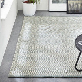 Grey Geometric Wool Handmade , Modern Rug Easy to clean Living Room and Bedroom-120cm X 170cm
