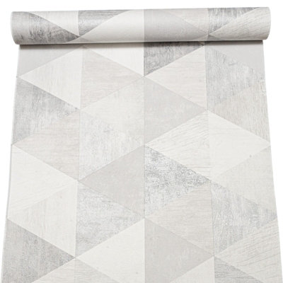 Grey Geomtric Pattern Wallpaper Wood Grain Effect Textured Feature Wall
