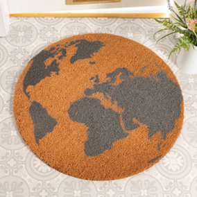 Grey Globe Circle Doormat - Round 70cm