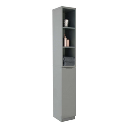 Grey Gloss Bathroom Storage Tallboy Cabinet