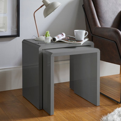 Grey Gloss Living Room Set of 2 Nest of Tables DIY at B&Q