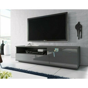 Grey Gloss TV Cabinet Stand Media Entertainment Drawer Unit 138cm Modern Muza