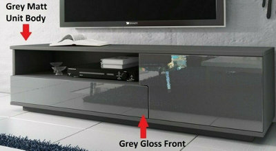 Grey Gloss TV Cabinet Stand Media Entertainment Drawer Unit 138cm Modern Muza