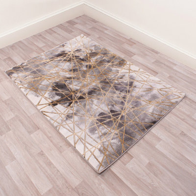 Grey Gold Abstract Modern Abstract Easy to Clean Rug For Dining Room Bedroom Living Room-160cm X 225cm