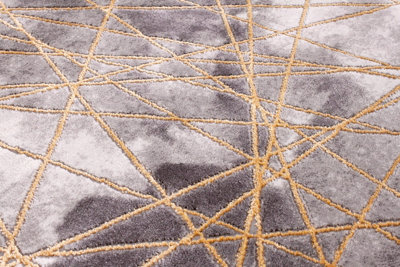 Grey Gold Abstract Modern Abstract Easy to Clean Rug For Dining Room Bedroom Living Room-160cm X 225cm