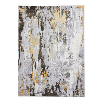 Grey Gold Abstract Modern Easy To Clean Abstract Rug For Dining Room ...