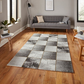 Grey Gold Abstract Modern Easy to clean Rug for Bedroom & Living Room-120cm X 170cm