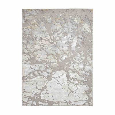 Grey Gold Abstract Modern Easy to clean Rug for Dining Room-160cm X 220cm