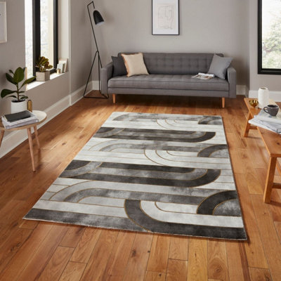 Grey Gold Abstract Modern Easy to clean Rug for Dining Room Bed Room ...