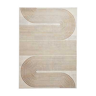 Grey Gold Abstract Rug, 8mm Thickness Easy to Clean Rug, Grey Gold Striped Rug for Bedroom, & Dining Room-160cm X 220cm