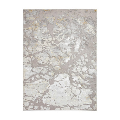 Grey Gold Abstract Rug, 8mm Thickness Modern Rug, Grey Gold Rug for Bedroom, Living Room, & Dining Room-160cm X 220cm