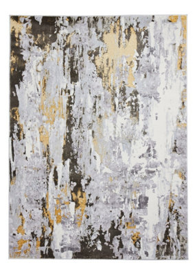 Grey Gold Abstract Rug, Turkish Rug with 8mm Thickness, Modern Rug for Living Room, & Dining Room-120cm X 170cm
