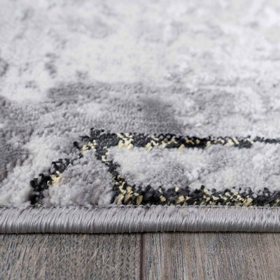 Grey Gold Distressed Abstract Metallic Geometric Living Area Rug 160x230cm