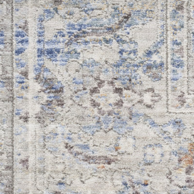 Grey Gold Floral Bordered Traditional Rug For Dining Room Bedroom & Living Room-160cm X 229cm