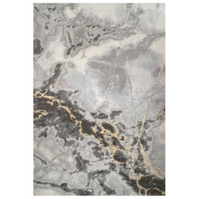 Grey Gold Metallic Modern Textured Marble Area Rug 120x170cm