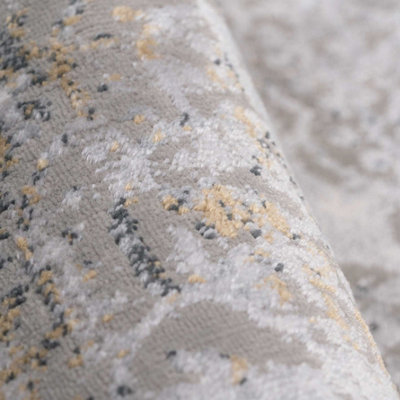 Grey Gold Metallic Traditional Medallion Distressed Living Area Rug ...