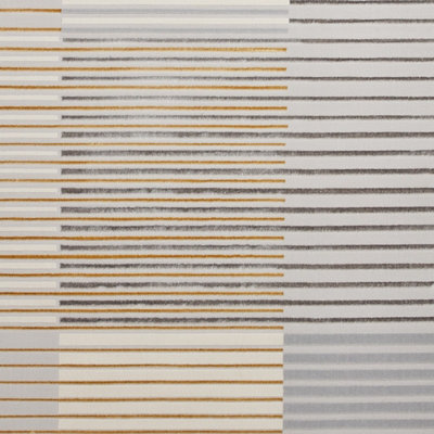 Grey Gold Striped Modern Easy To Clean Dining Room Rug-160cm X 220cm