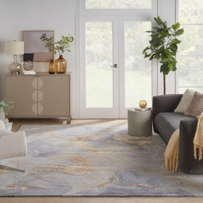 Grey Gold Wool Luxurious ,Abstract Optical/ (3D) Modern Rug for Living ...