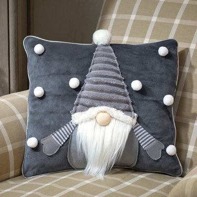 Grey cushion with pom 2024 poms