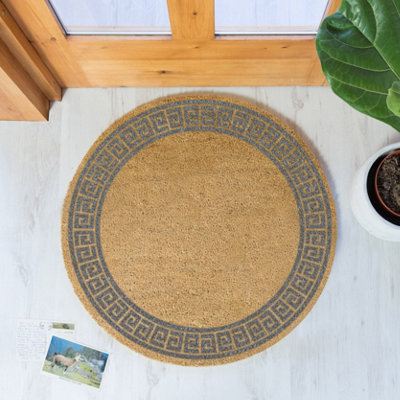 Grey Greek Border Circle Doormat