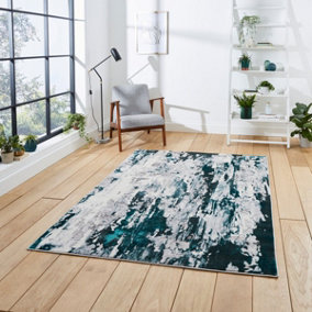 Grey Green Abstract Modern Easy To Clean Abstract Rug For Dining Room-120cm X 170cm