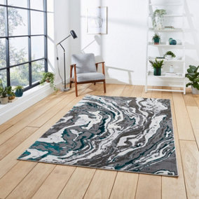 Grey Green Abstract Modern Easy To Clean Rug For Dining Room-120cm X 170cm